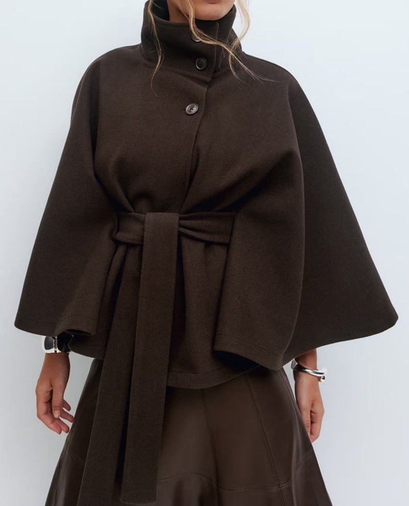 Solange | Furled Belted Wool Cape Coat for Women