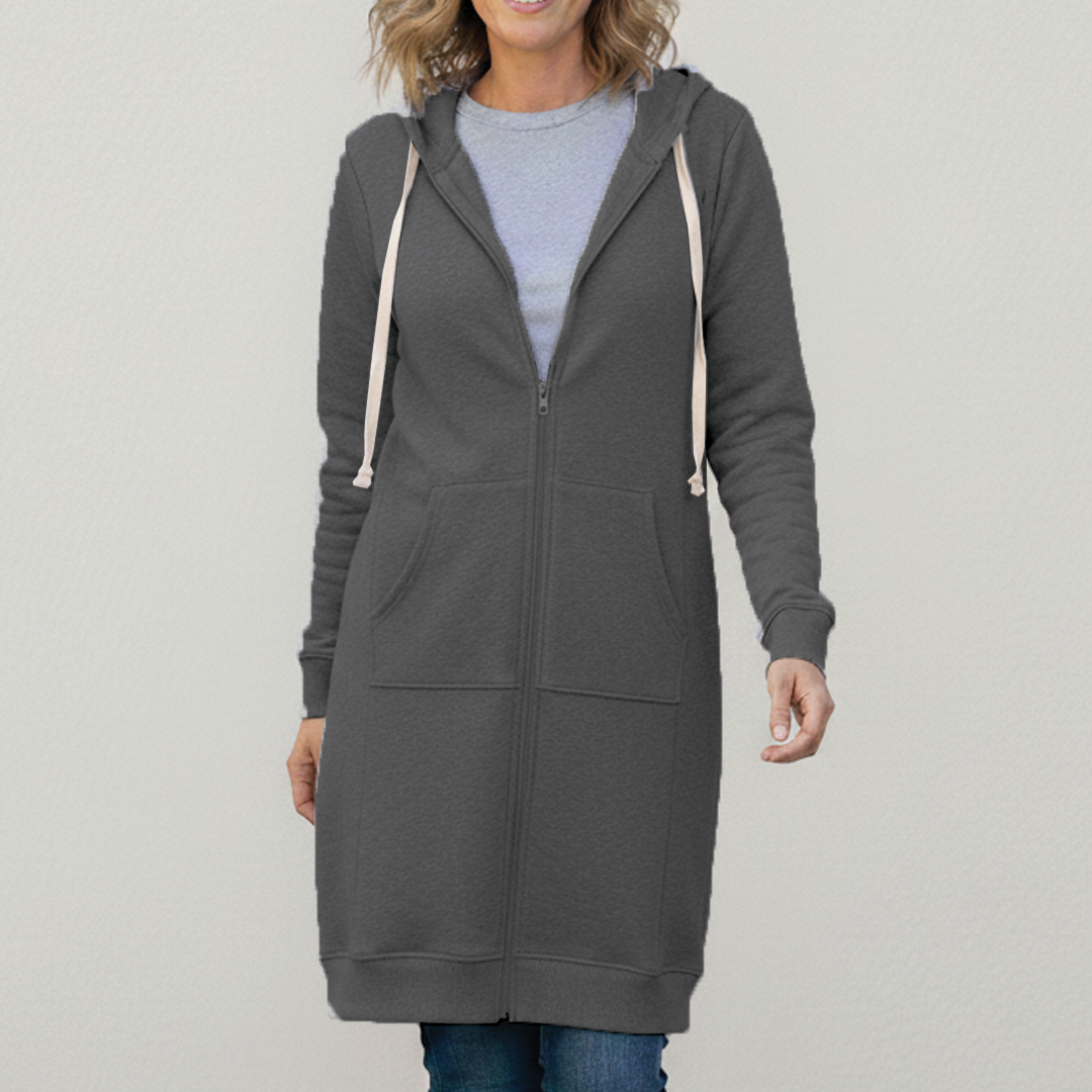 Brooke | Muffled Longline Fleece Zip Up Hoodie for Women