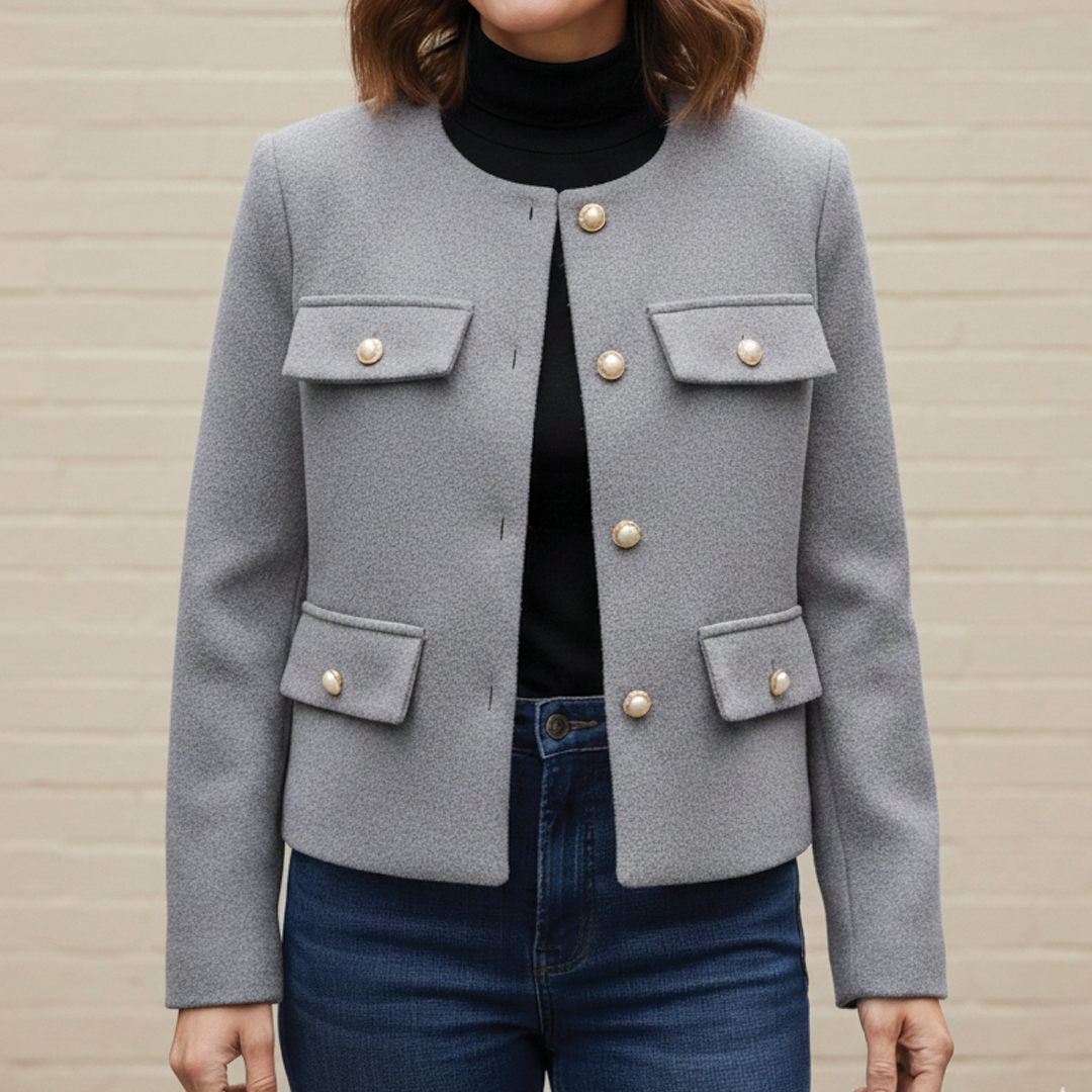 Noemie | Lustrous Collarless Wool Boucle Blazer for Women
