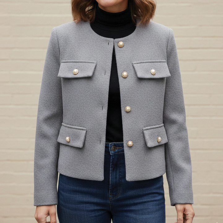 Noemie | Lustrous Collarless Wool Boucle Blazer for Women