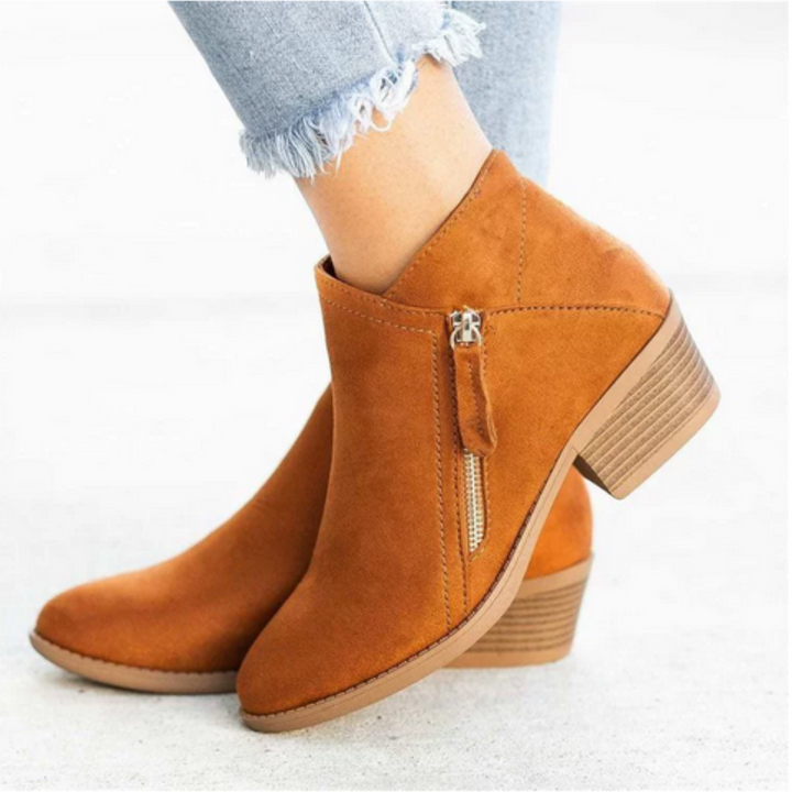 Cecile | Scalloped Faux Suede Ankle Boots for Women