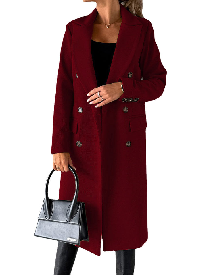 Theodora | Graceful Longline Double-Breasted Coat for Women
