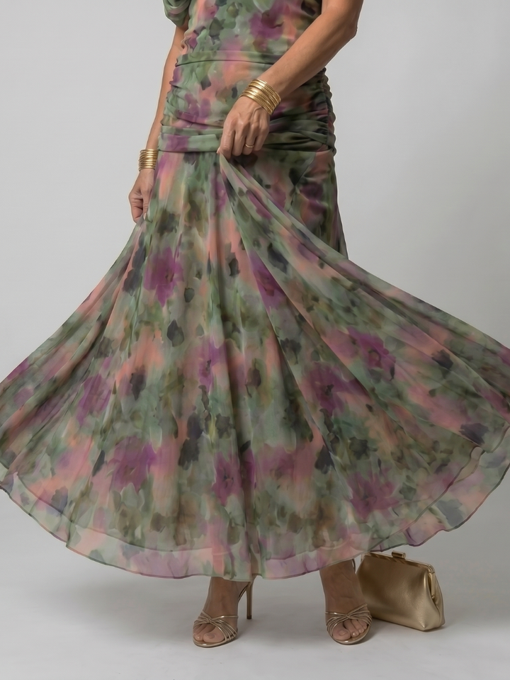 Marine | Tiered Off Shoulder Chiffon Midi Dress for Women