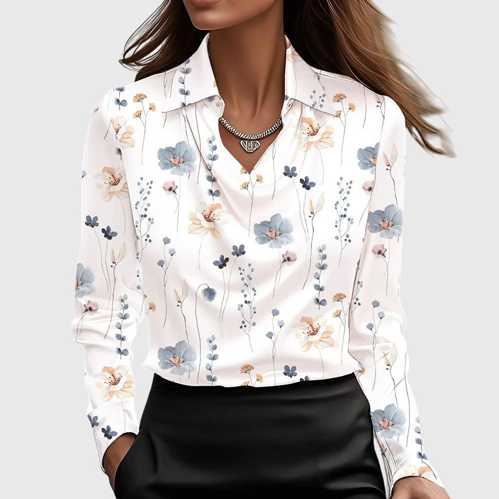Caroline | Liquid Satin Draped Long Sleeve Blouse for Women