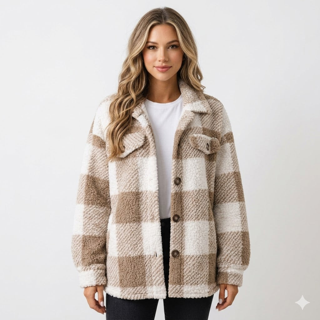 Ruby | Cosseted Checked Teddy Overshirt for Women