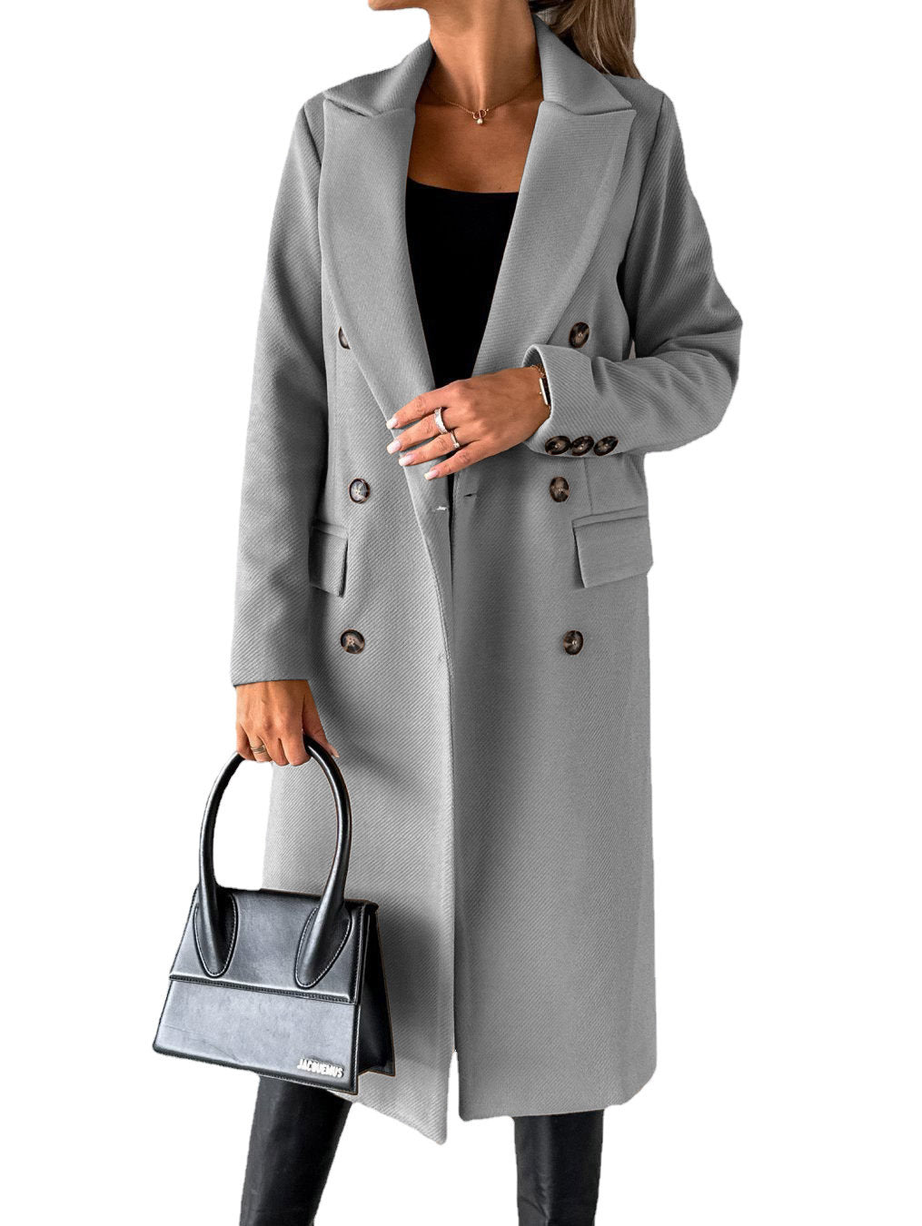 Theodora | Graceful Longline Double-Breasted Coat for Women