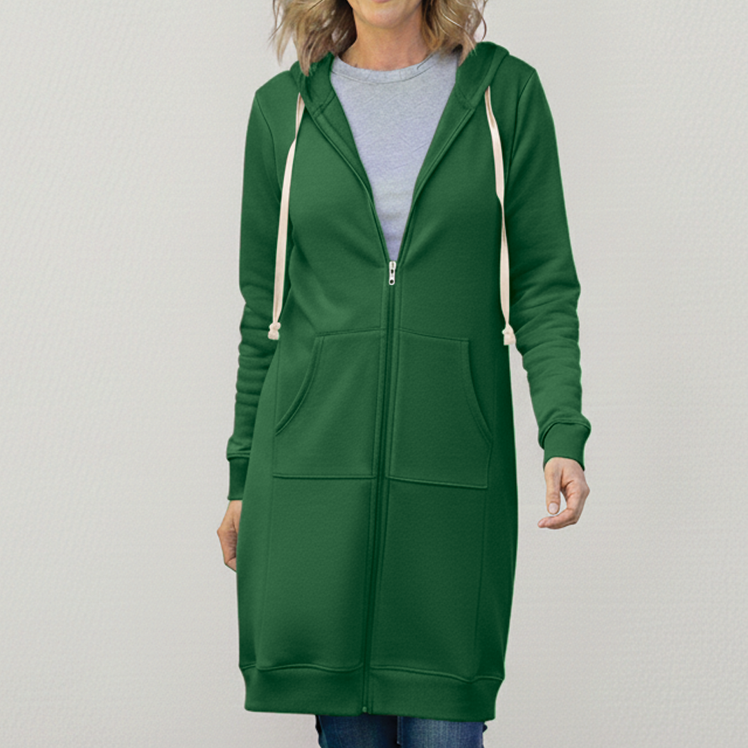 Brooke | Muffled Longline Fleece Zip Up Hoodie for Women