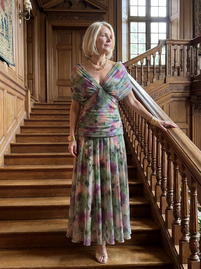 Marine | Tiered Off Shoulder Chiffon Midi Dress for Women
