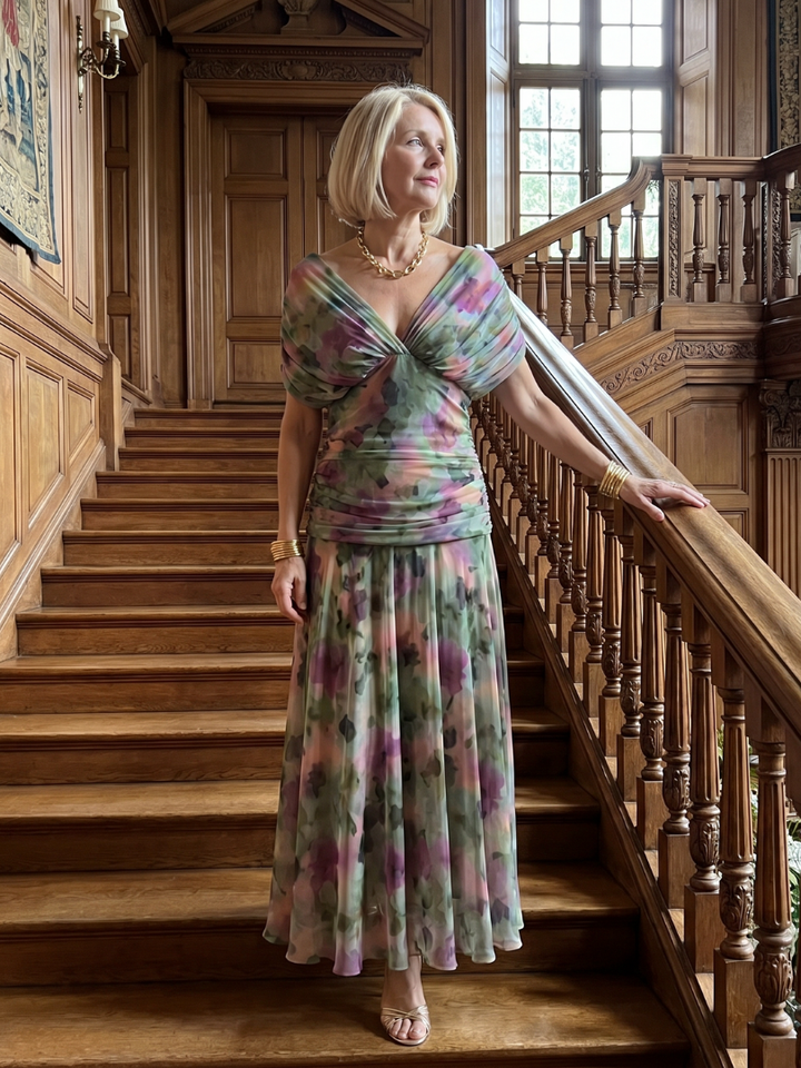 Marine | Tiered Off Shoulder Chiffon Midi Dress for Women