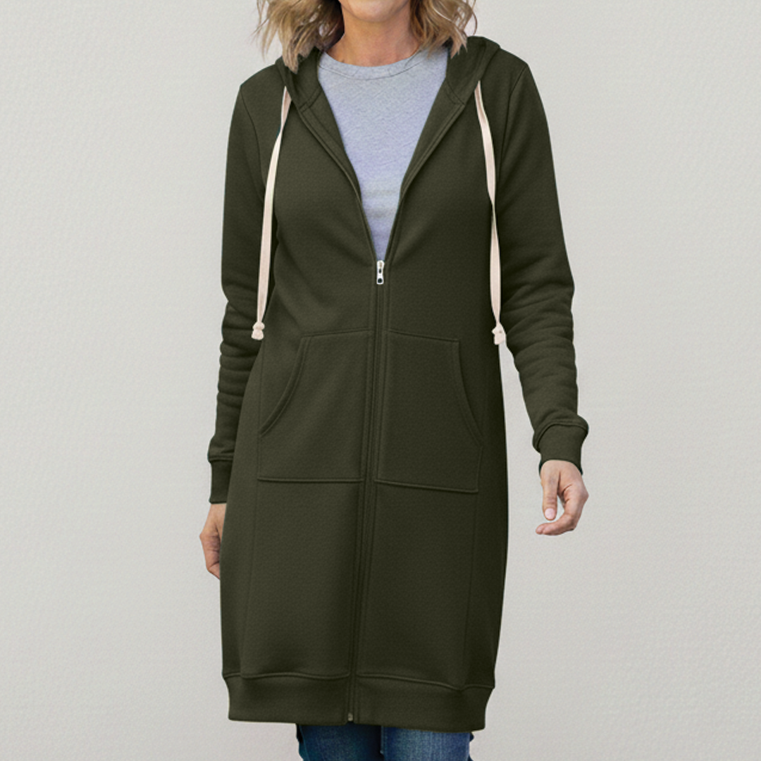 Brooke | Muffled Longline Fleece Zip Up Hoodie for Women