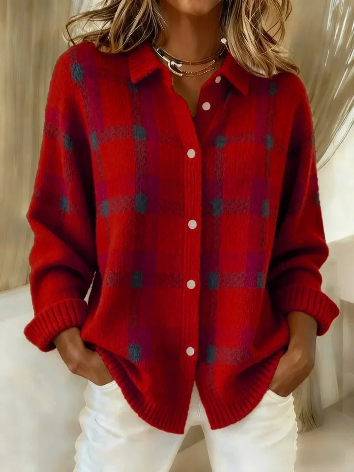 Juna | Cozy Plaid Button-Front Sweater for Women