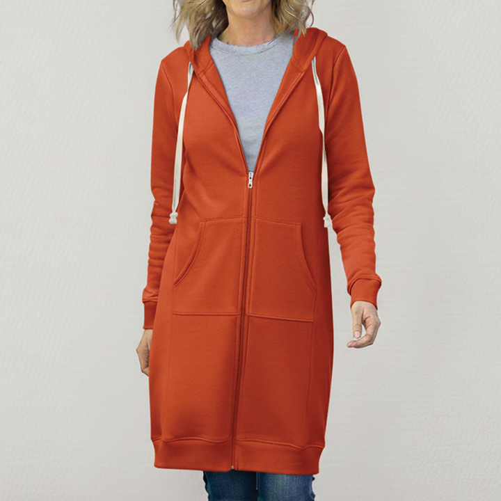 Brooke | Muffled Longline Fleece Zip Up Hoodie for Women