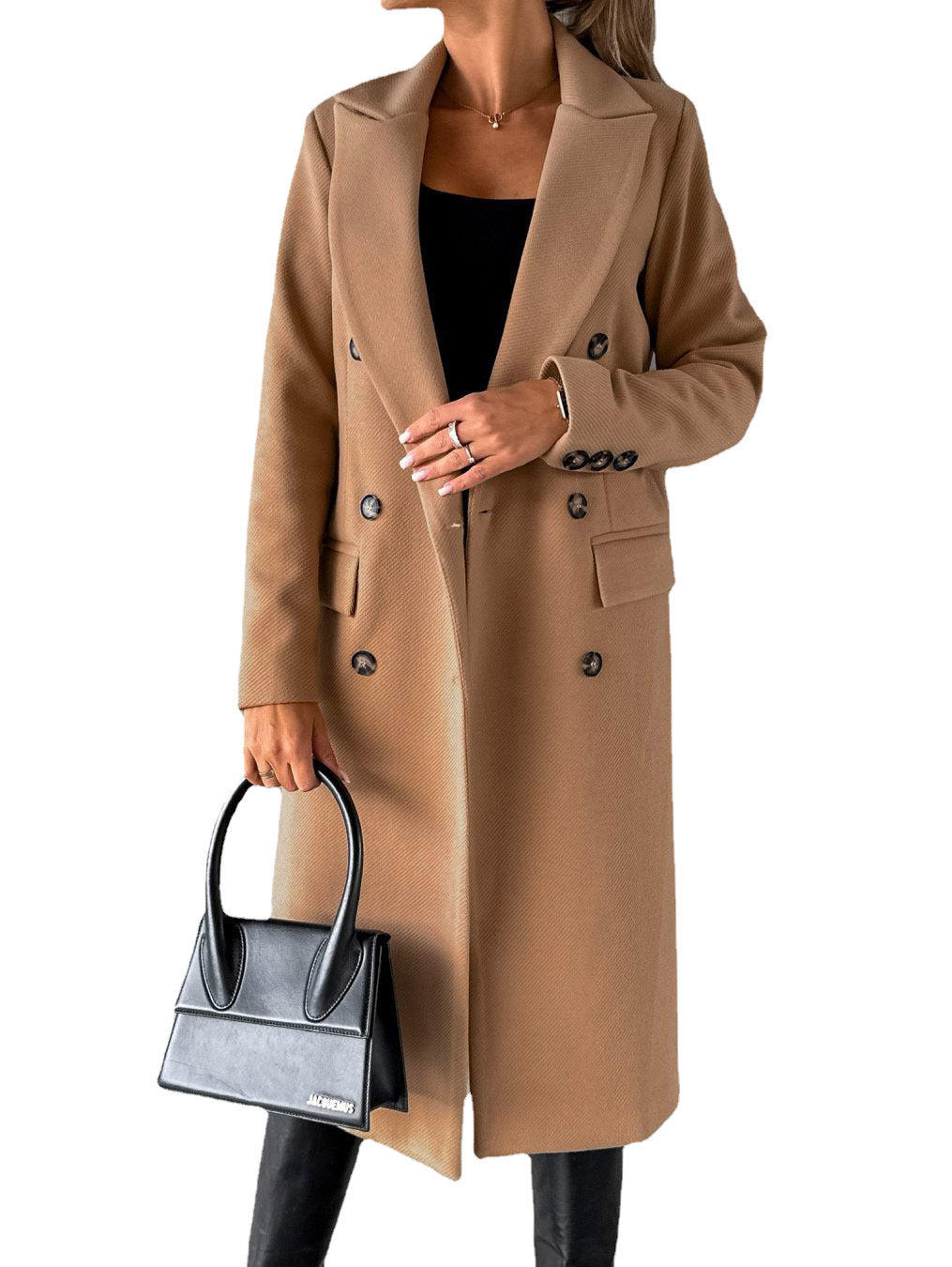 Theodora | Graceful Longline Double-Breasted Coat for Women