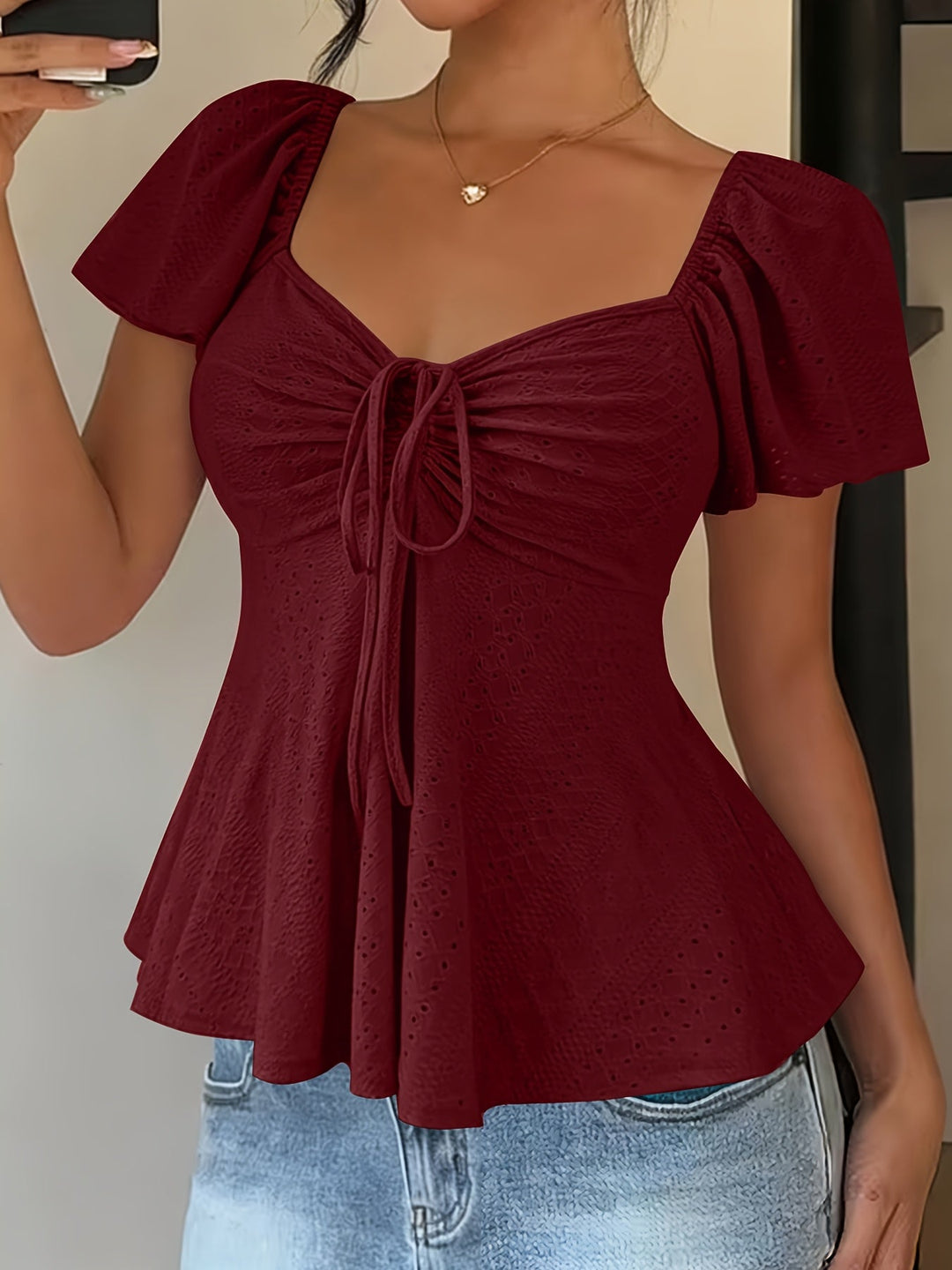 Corentine | Waisted Puff Sleeve Peplum Top for Women