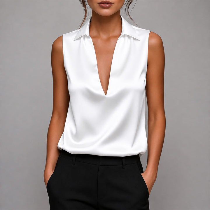 Cyrielle | Glazed Satin Sleeveless V Neck Top for Women