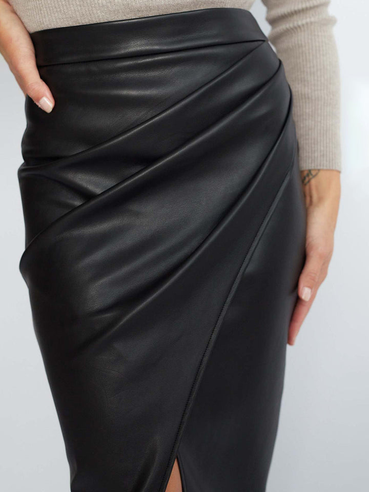 Evangeline | Poured Leather Midi Skirt for Women