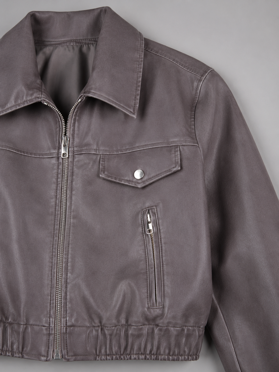 Women's Distressed Faux Leather Trucker Jacket