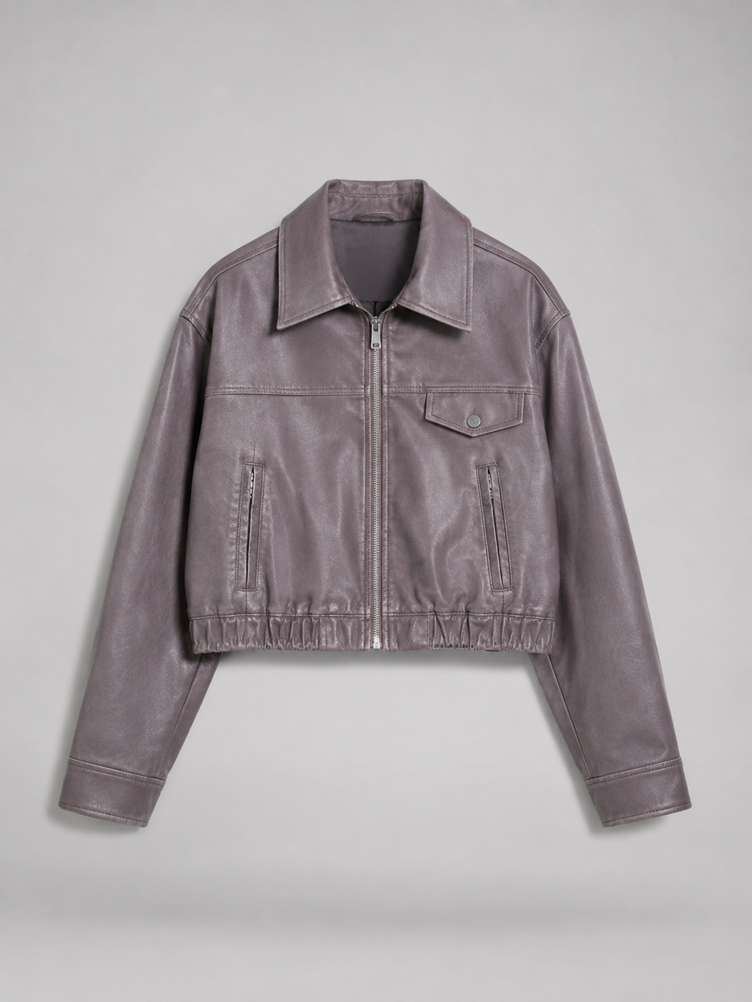 Women's Distressed Faux Leather Trucker Jacket