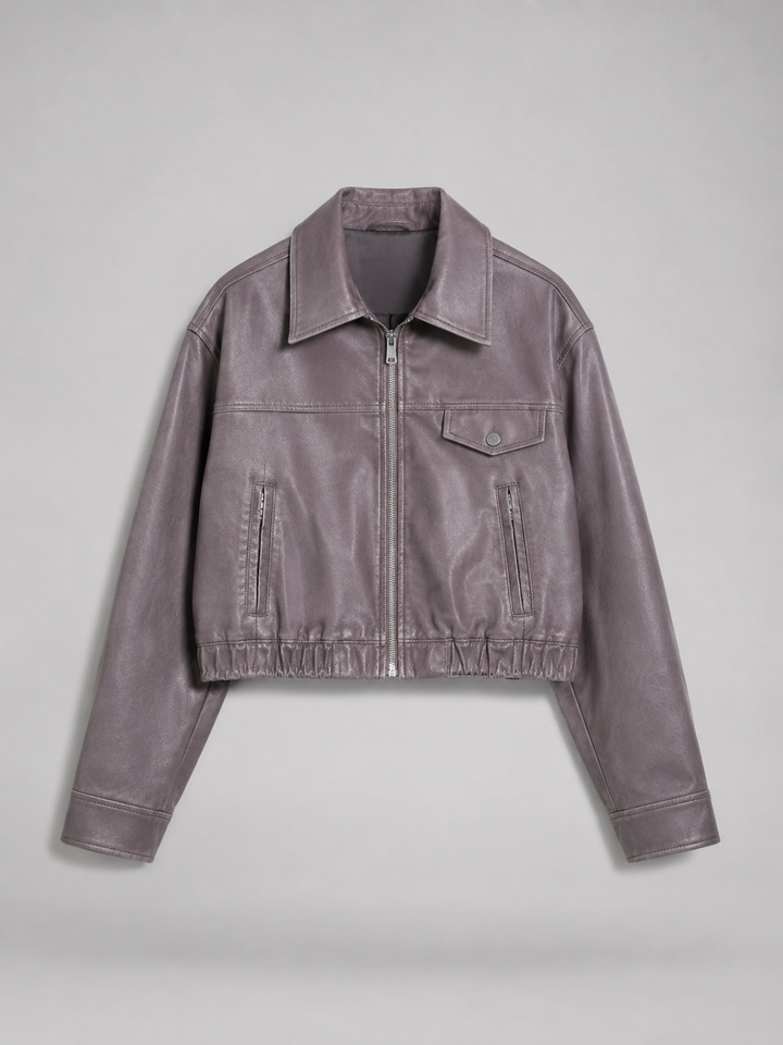 Women's Distressed Faux Leather Trucker Jacket