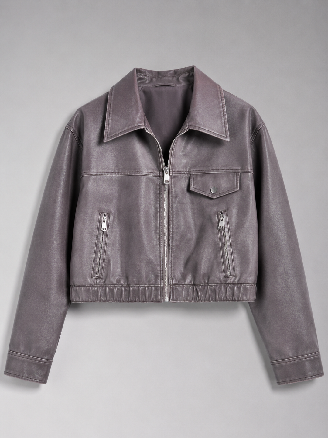 Women's Distressed Faux Leather Trucker Jacket