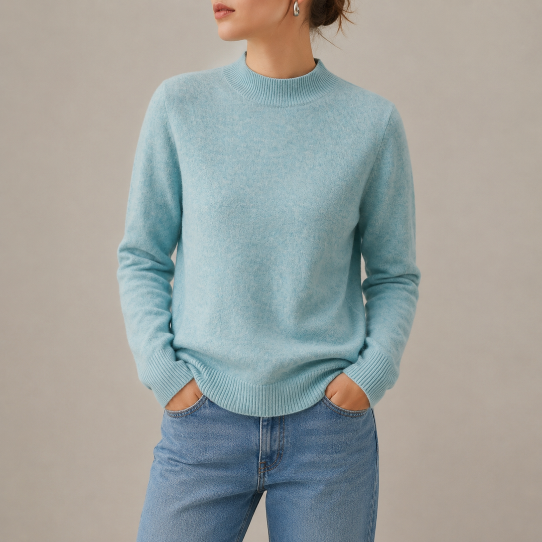 Hyeres | Smooth Mock Neck Cashmere Blend Sweater for Women