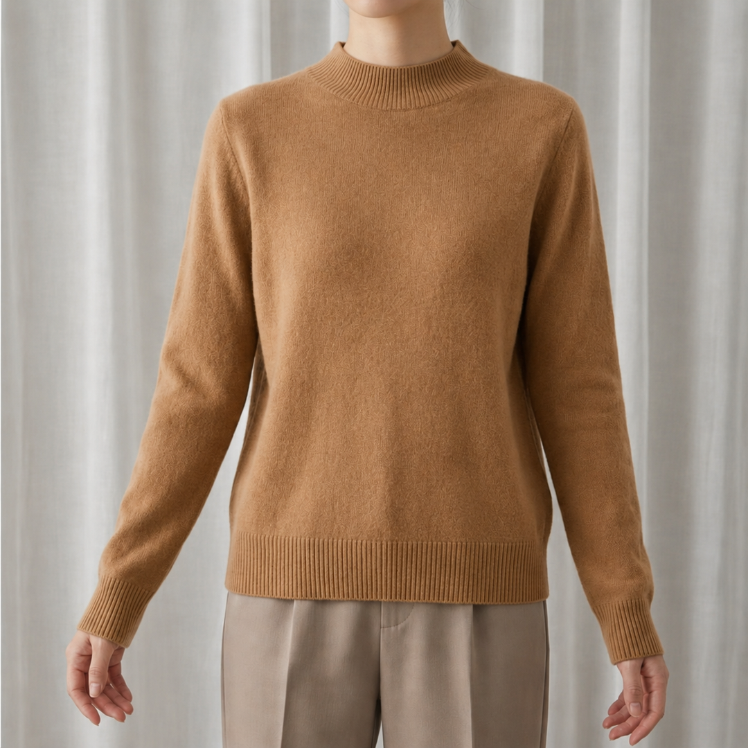 Hyeres | Smooth Mock Neck Cashmere Blend Sweater for Women