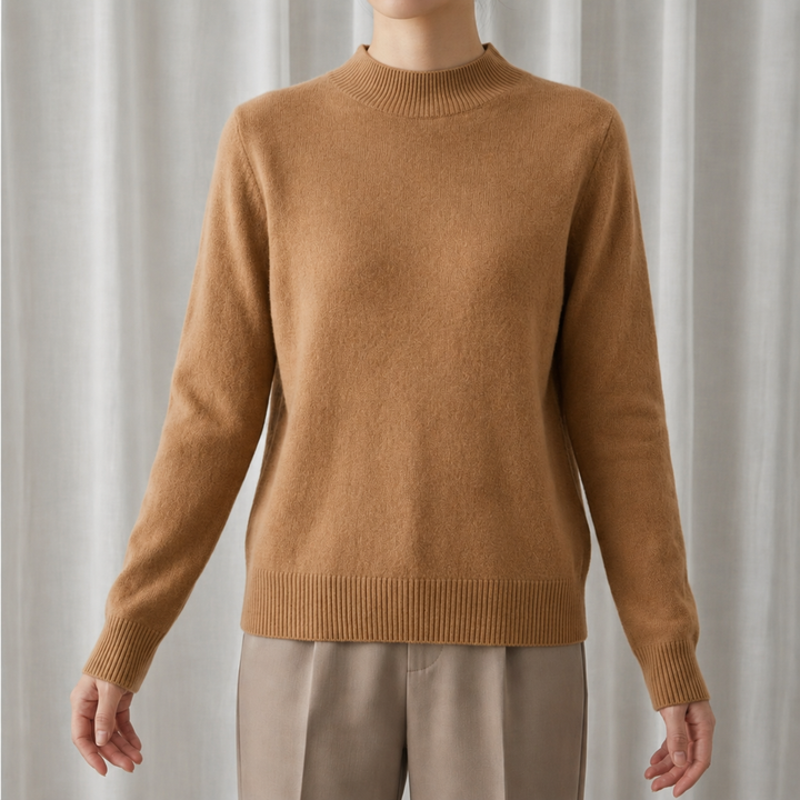 Hyeres | Smooth Mock Neck Cashmere Blend Sweater for Women