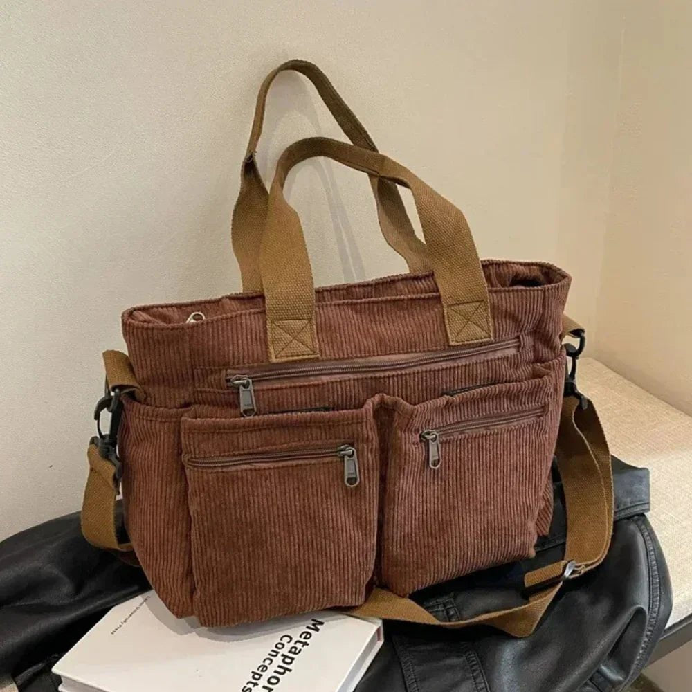 Maiwenn | Practical Corduroy Multi Pocket Tote Bag for Women