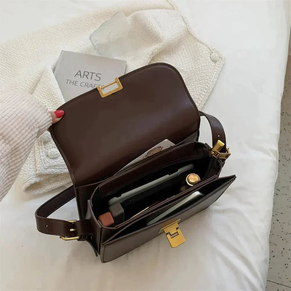 Axelle | Snapped Leather Flap Shoulder Bag for Women