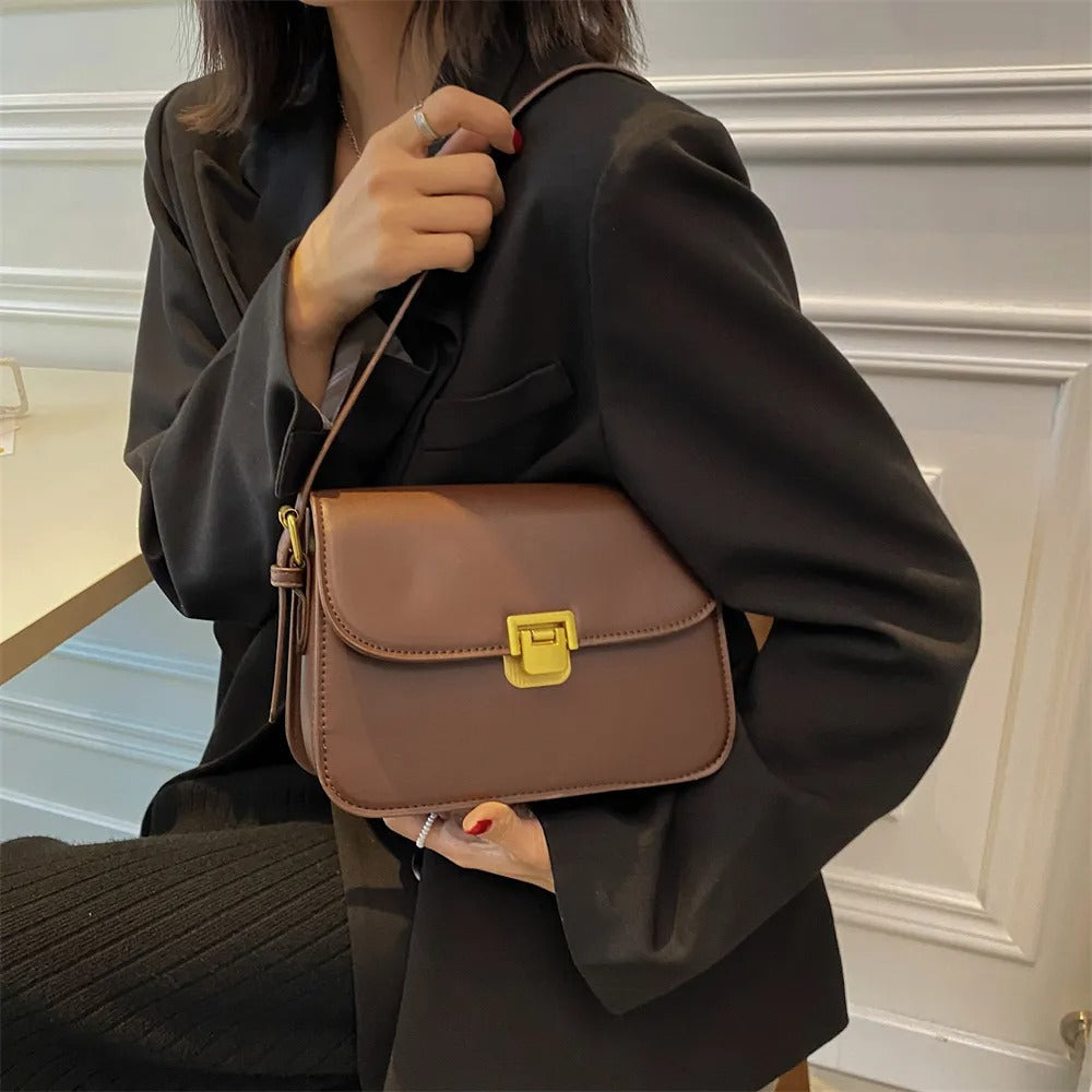 Axelle | Snapped Leather Flap Shoulder Bag for Women