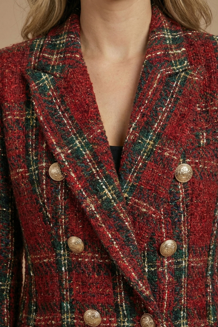 Agathe | Spirited Plaid Double Breasted Wool Blazer for Women