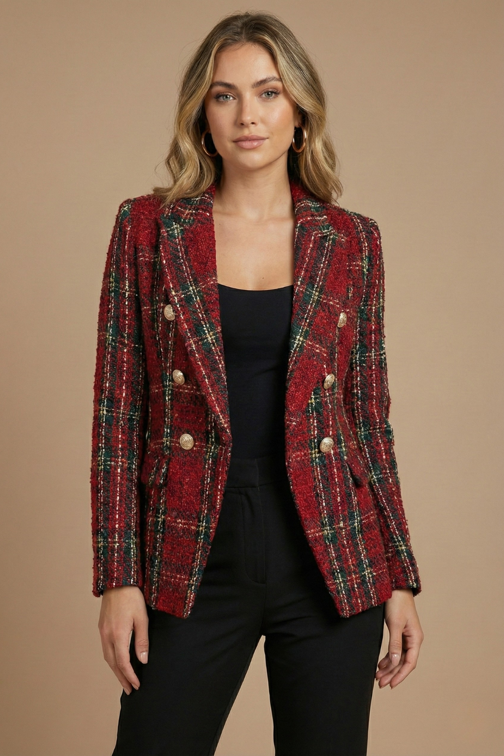 Agathe | Spirited Plaid Double Breasted Wool Blazer for Women