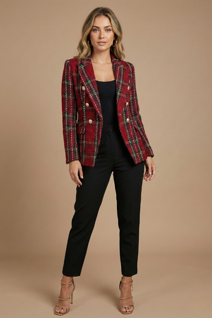 Agathe | Spirited Plaid Double Breasted Wool Blazer for Women