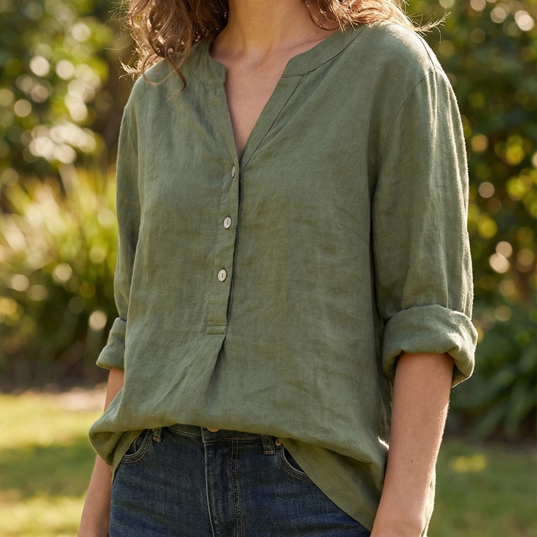 Micheline | Tapered V Neck Button Down Shirt for Women
