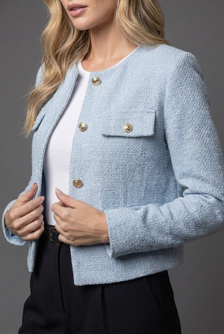 Roseline | Buttoned Cropped Boucle Blazer for Women