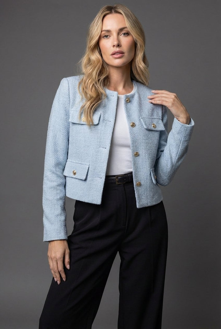 Roseline | Buttoned Cropped Boucle Blazer for Women