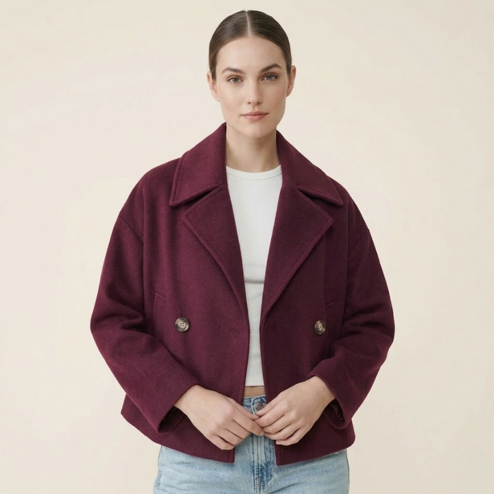 Blandine | Twilled Short Double Breasted Wool Coat for Women
