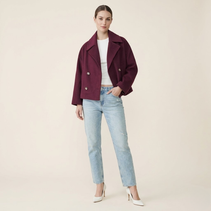 Blandine | Twilled Short Double Breasted Wool Coat for Women