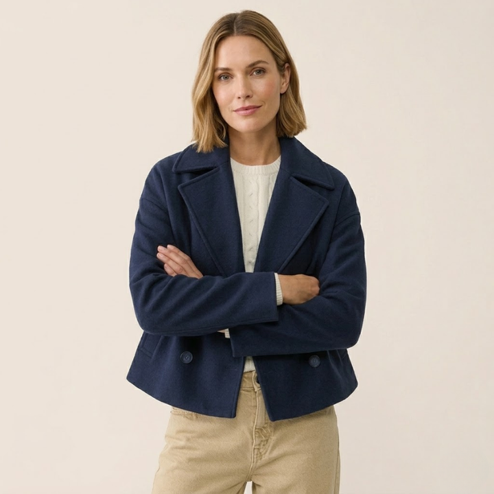 Blandine | Twilled Short Double Breasted Wool Coat for Women