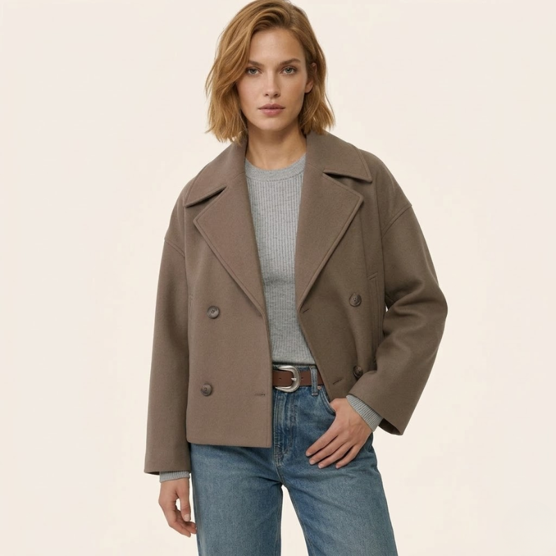 Blandine | Twilled Short Double Breasted Wool Coat for Women