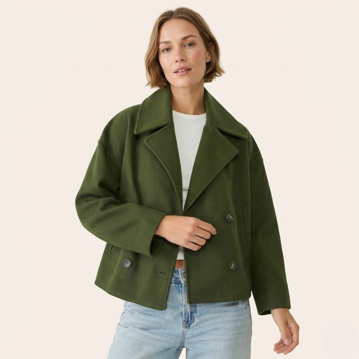 Blandine | Twilled Short Double Breasted Wool Coat for Women