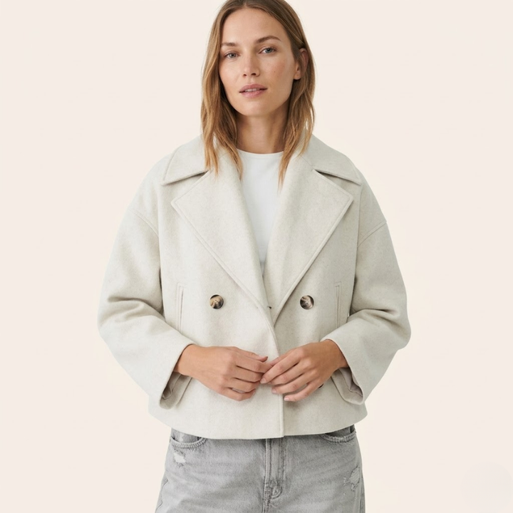 Blandine | Twilled Short Double Breasted Wool Coat for Women