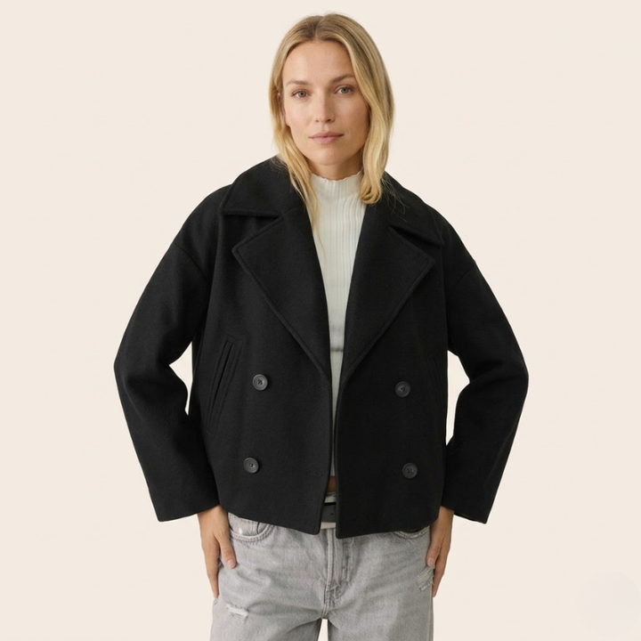 Blandine | Twilled Short Double Breasted Wool Coat for Women