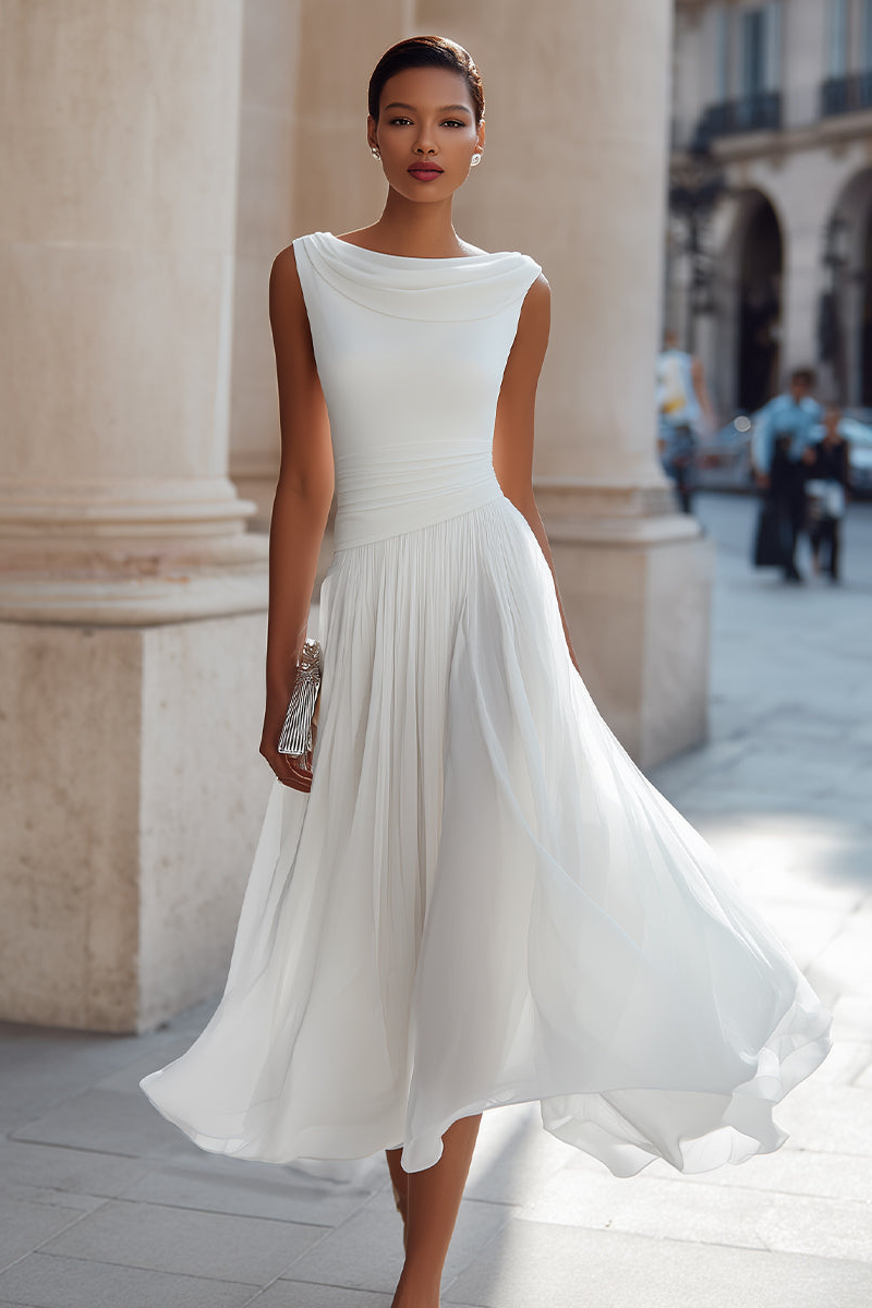 Lise | Cascading Draped Midi Occasion Dress for Women