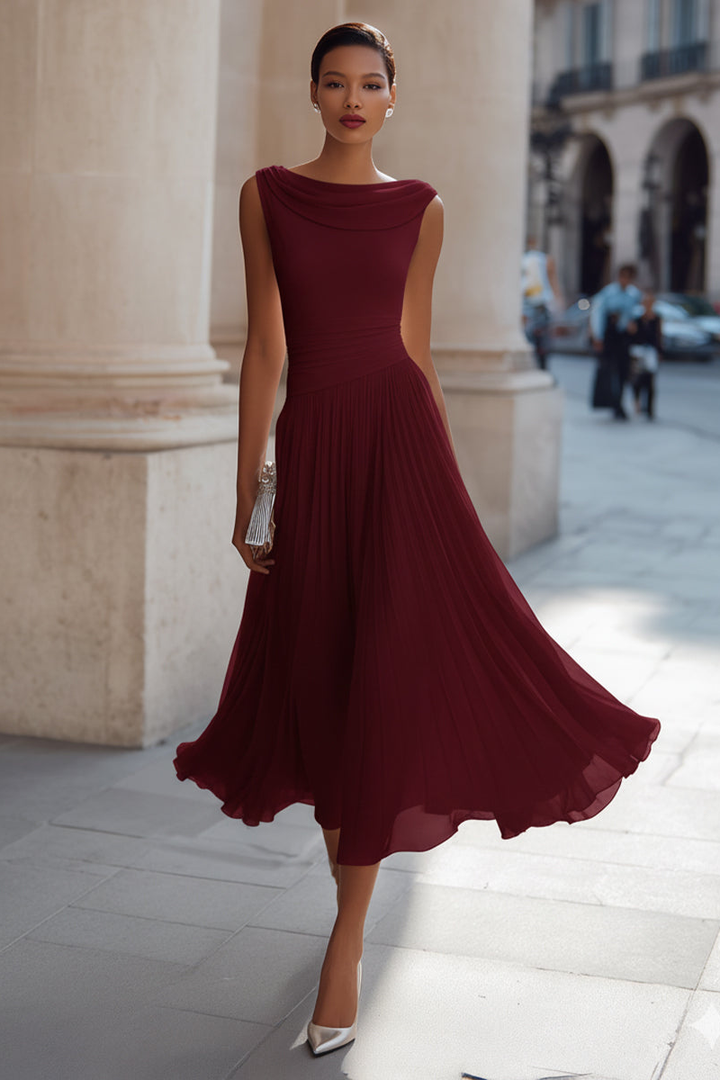 Lise | Cascading Draped Midi Occasion Dress for Women