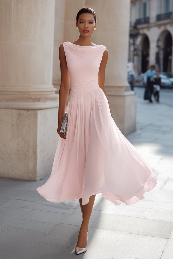 Lise | Cascading Draped Midi Occasion Dress for Women