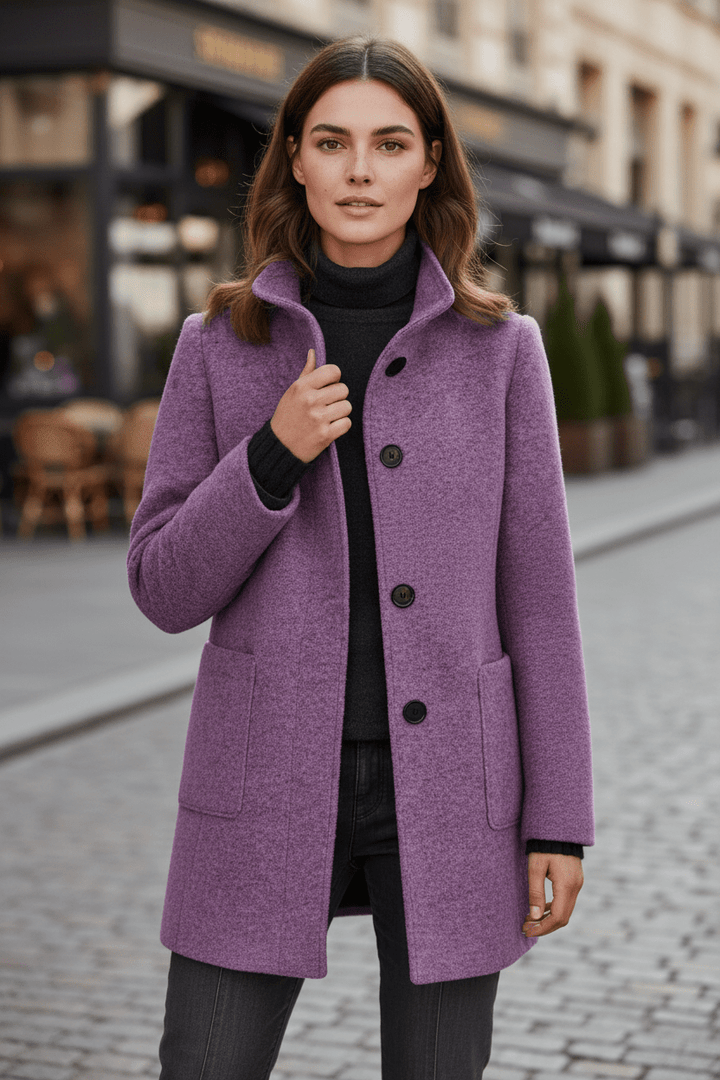 Isaline | Solid Wool Blend Overcoat for Women