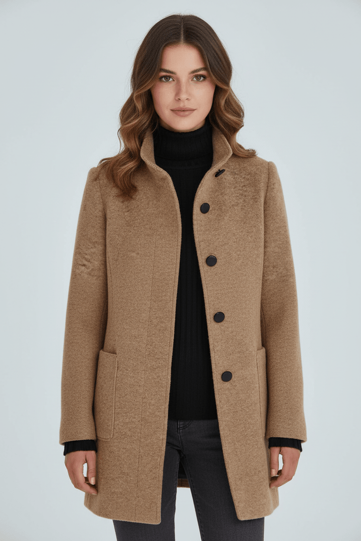 Isaline | Solid Wool Blend Overcoat for Women