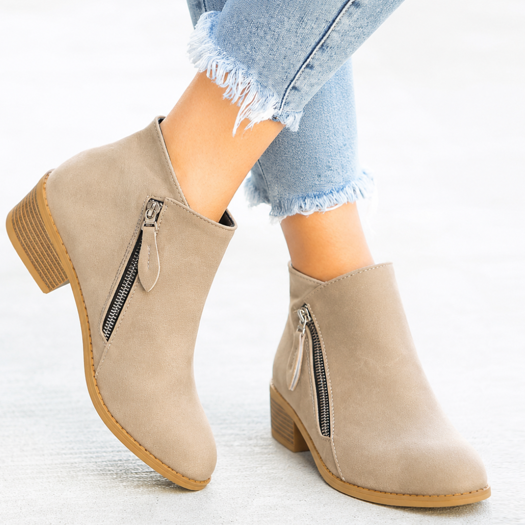 Cecile | Scalloped Faux Suede Ankle Boots for Women