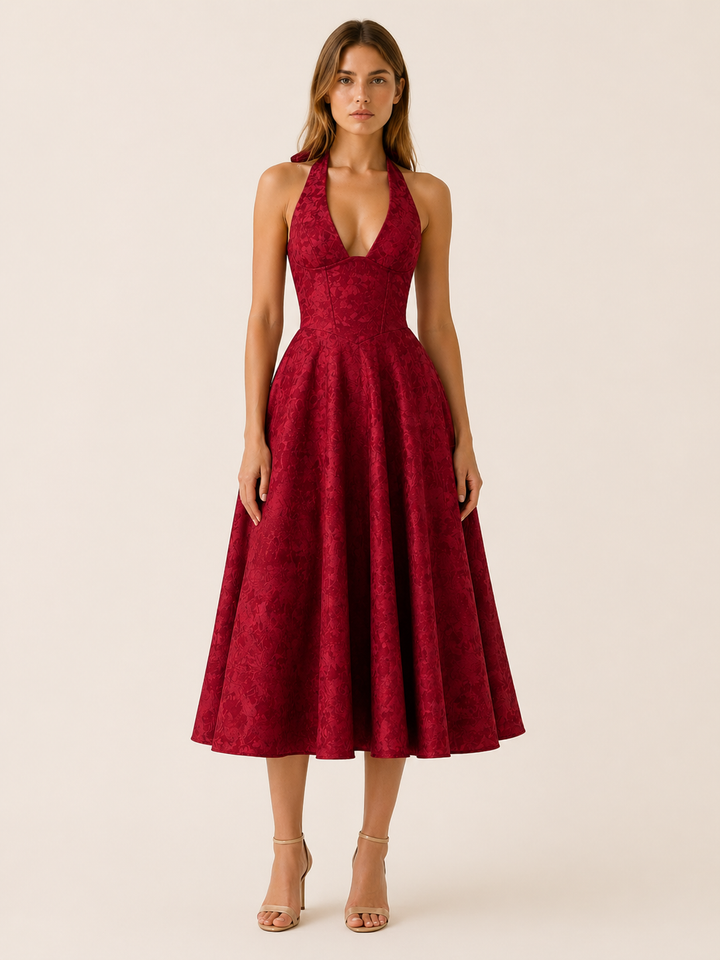 Anais | Demure Halter Neck Corset Midi Dress for Women
